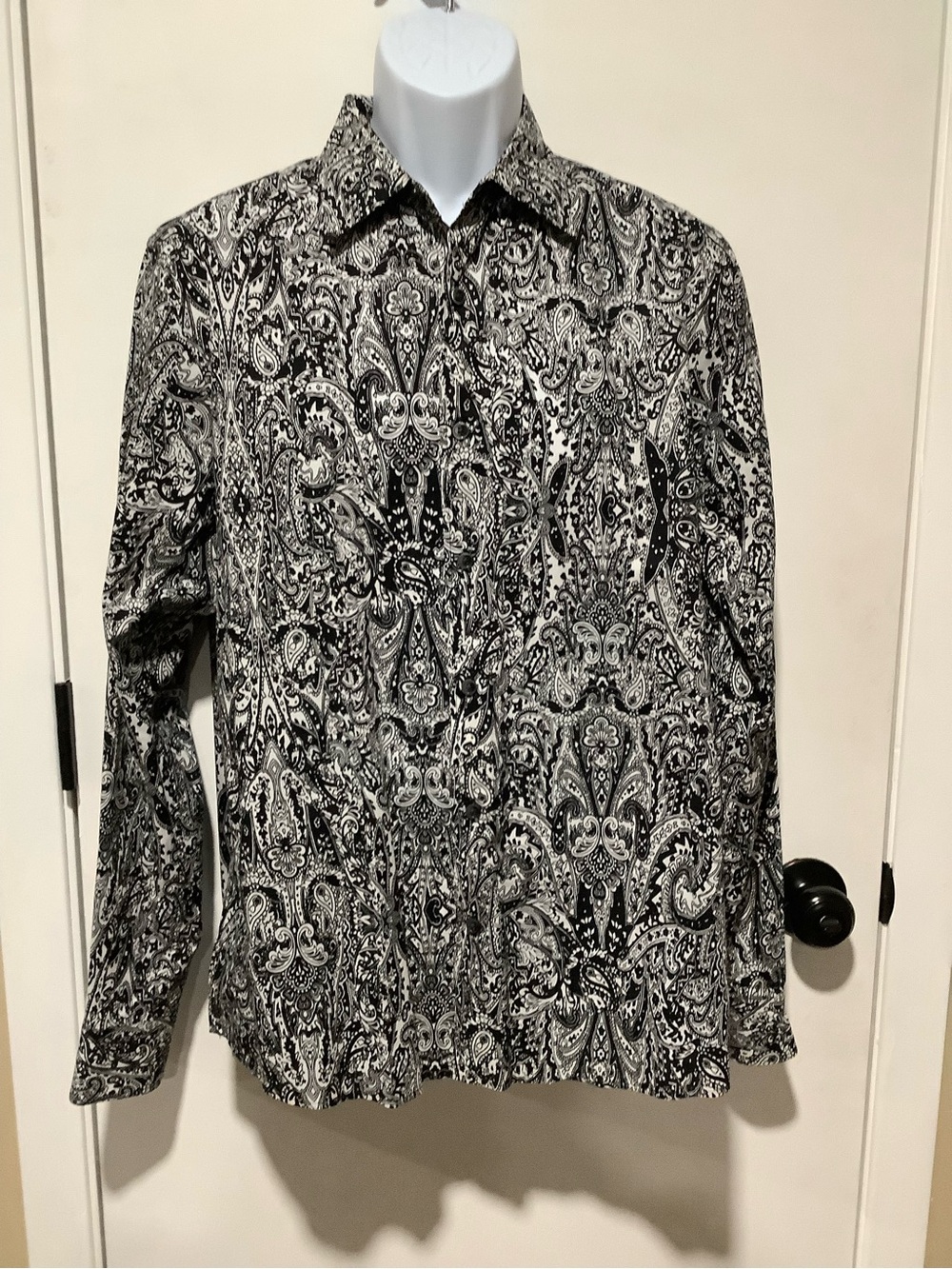 Michael Kors Black and White Paisley Button-Down Shirt